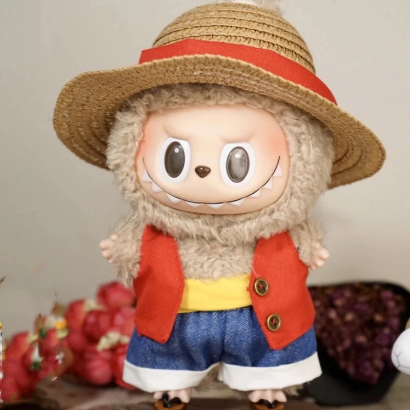 라부부 인형 옷 17cm, 라부부 옷용 멋진 빨간 조끼 세트, 트렌디한 플레이 펜던트 옷, 인형 액세서리, 축제 선물