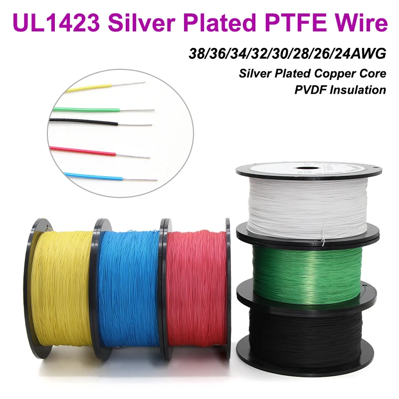 5/10/50/100m UL1423 PTFE Silver Plated Single Core Cable 38-24AWG PVDF High Temperature Electronic Single Core Micro Fine Cable