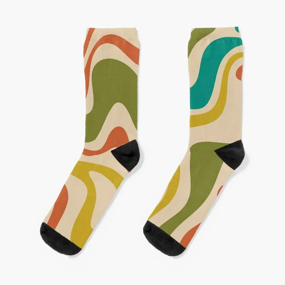 Liquid Swirl Retro Abstract Pattern in Mid-Century Mod Colours Socks happy aesthetic Women Socks Men's