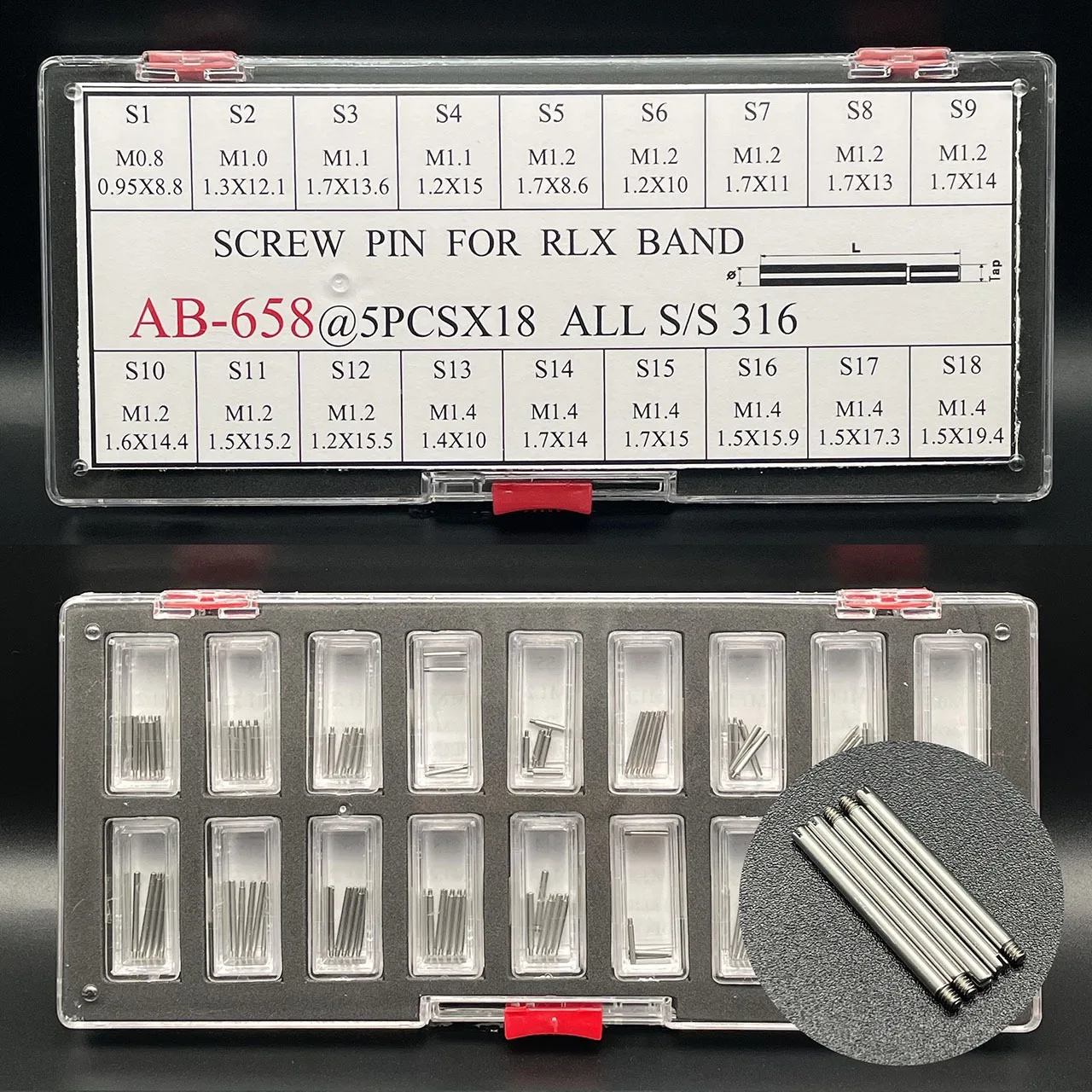 

90pcs Strainless Steel Pins For Rlx Diameter 0.8mm TO 0.4mm length 8.8mm - 19.4mm Watchband Strap Belt Watch Repair Tools Pin