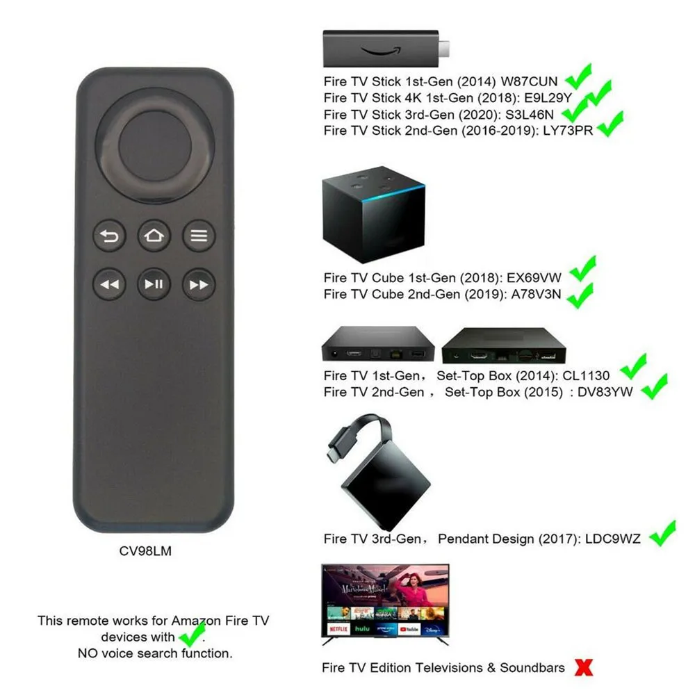 Bluetooth Compatible TV Remote Control For Amazonn 2nd-gen Fire TV Fire TV Fire Stick TV Player Box CV98LM