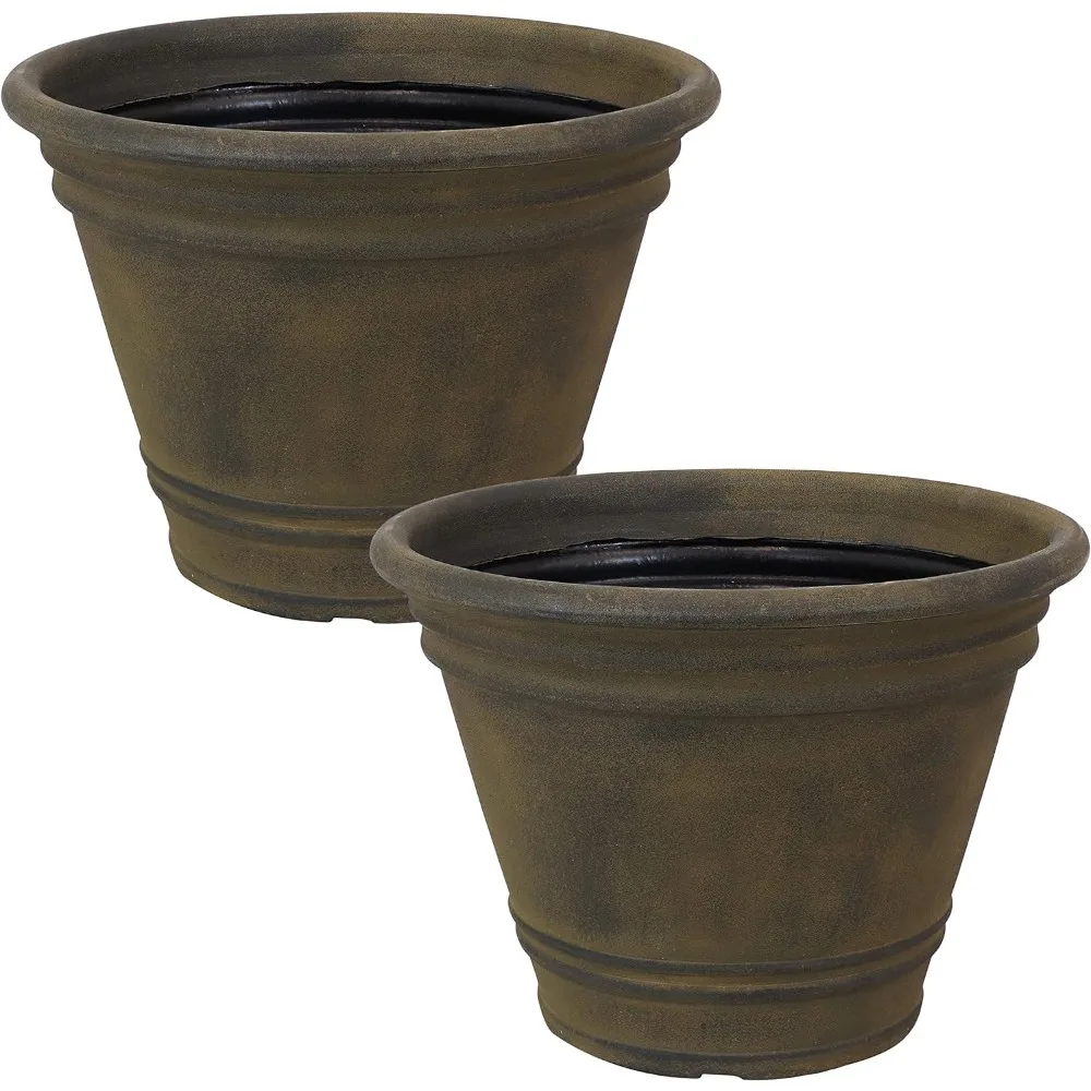 Pots for Plants Franklin 20-Inch Indoor/Outdoor Polyresin Planter - UV-Resistant Sable Finish - Set of 2 Pots and Planters Home