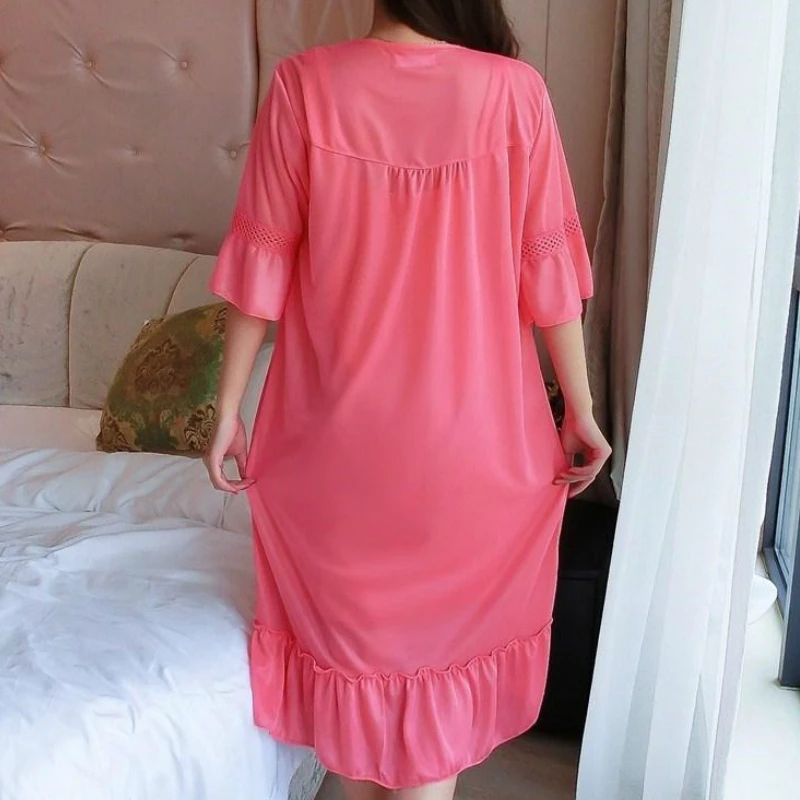 Ensemble de Robe de Chambre en Soie Glacée pour Femme, Vêtement de Nuit Sexy et Chic, Couleur Unie, 3XL