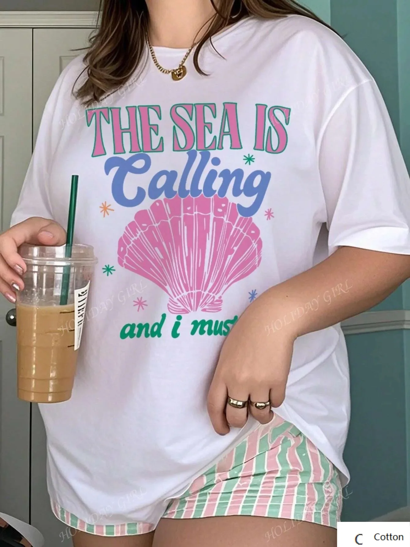 

Хлопковая футболка в стиле пляжа с надписью Sea Calling и дизайном ракушки, отлично подходит для любителей прибрежных атмосфер, модная повседневная одежда, мы