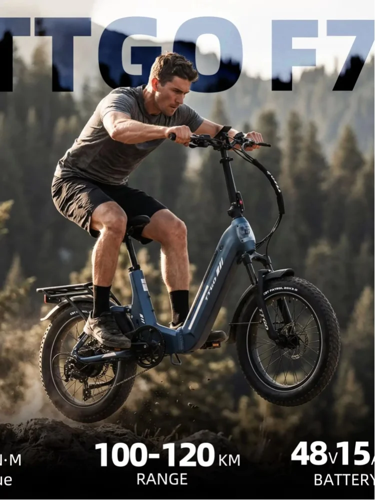 TTGO F7 Elektrofahrrad FOLD 20" Fat Tire 48V15AH Akku Drehmomentsensor 70NM 7-Gang Hydraulische Bremse 100-120KM Erwachsenen-Mountainbike