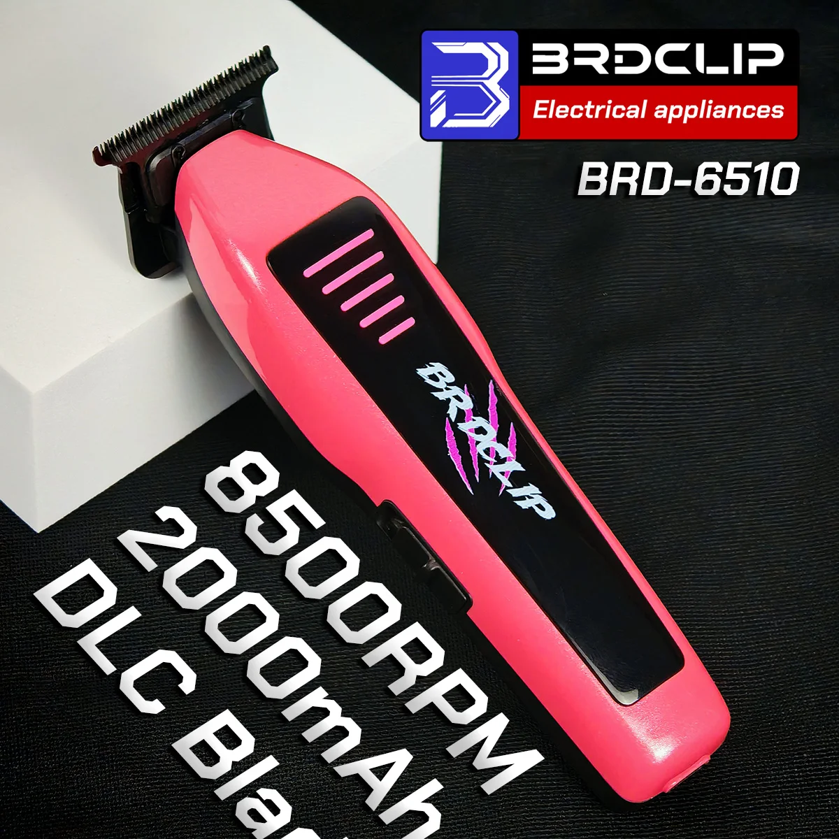 

Профессиональный BRDCLIP 6510, розовый мужской триммер для волос, 8500 об/мин, парикмахерская DLC, глубокий V-образный лезвие, электрический двигатель с высоким крутящим моментом, 2000 мАч