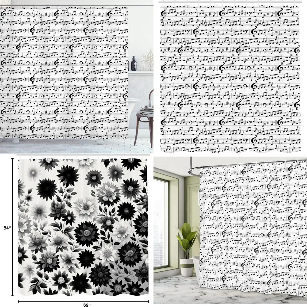 

abstract art shower curtain: professional music notes and clef design on fabric bathroom curtain