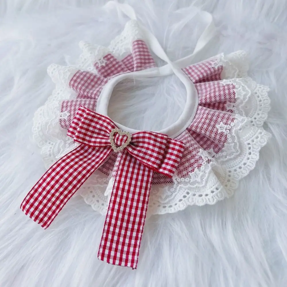 Plaid Bowknot Dog Bibs Lace Pet Scarf Washable Cat Necklace Cute Elegant Gentle Puppy Collar Kitten Necktie Pet Accessories