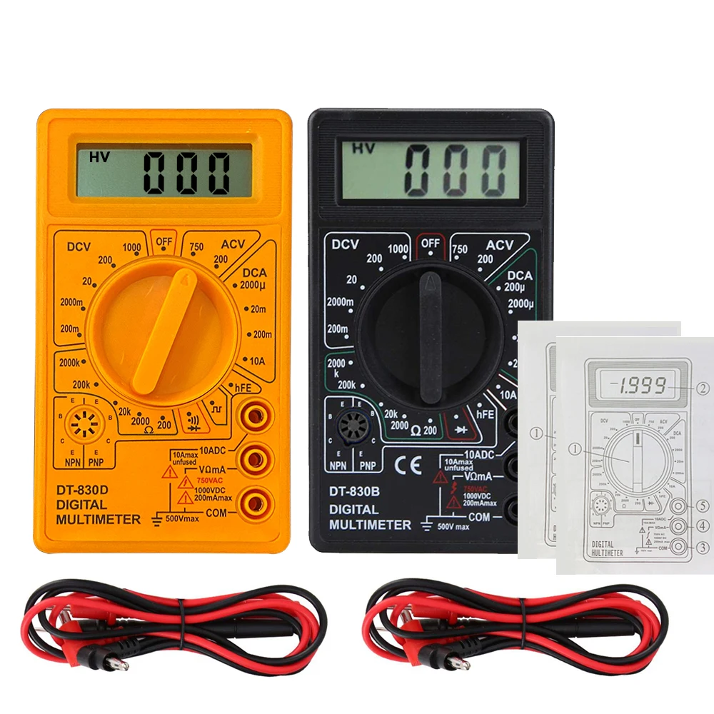 DT-830 multimetro digitale Buzzer onda quadrata tensione di uscita Ampere Ohm Tester sonda DC AC LCD protezione da sovraccarico DT-830B 830D