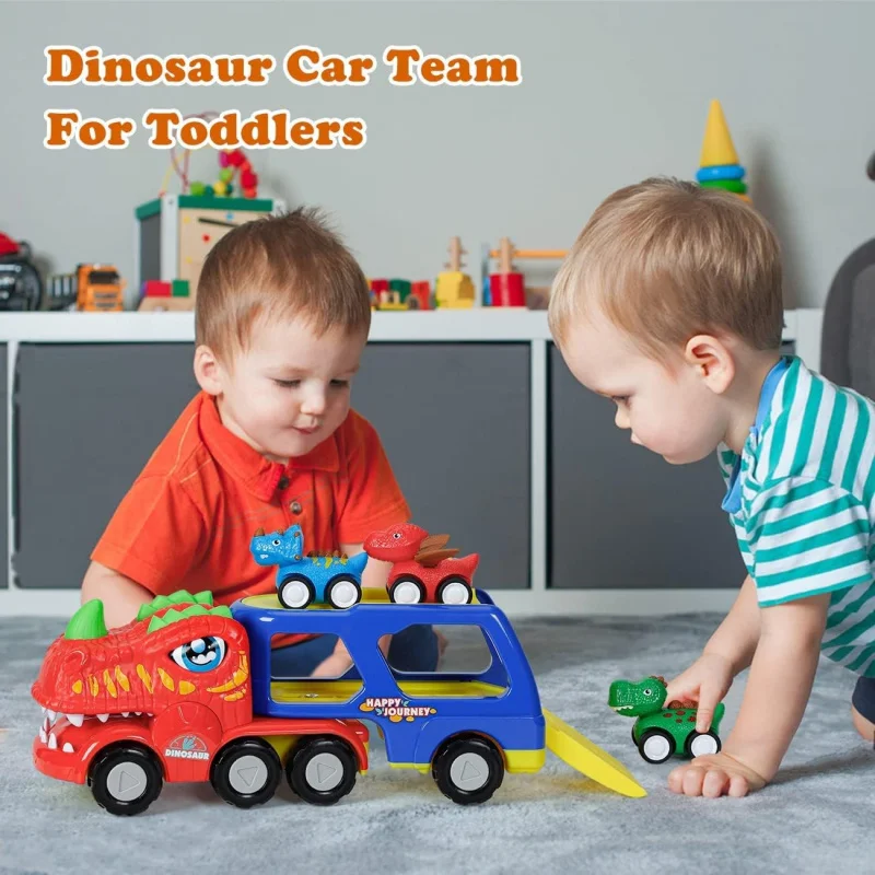 Monster Truck Toys for 2 3 4 5 Year Old Boys Gifts, 5-Pieces Dinosaur Toys for Age 2 3 4 5 6, Toys for Kids 2-4, Pull Back Cars