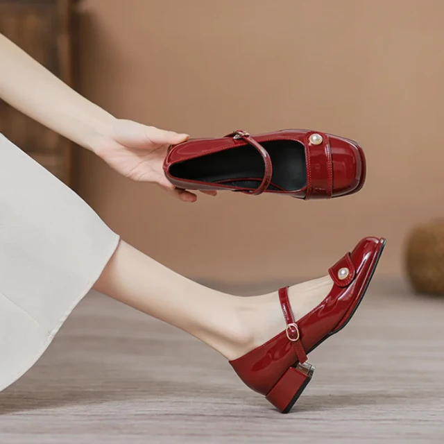 Mary Jane Red Women's Shoes 2023 New Shoes Women Shallow Mouth French  Single Shoe Thick Heels High Heels Small Leather Shoes - AliExpress