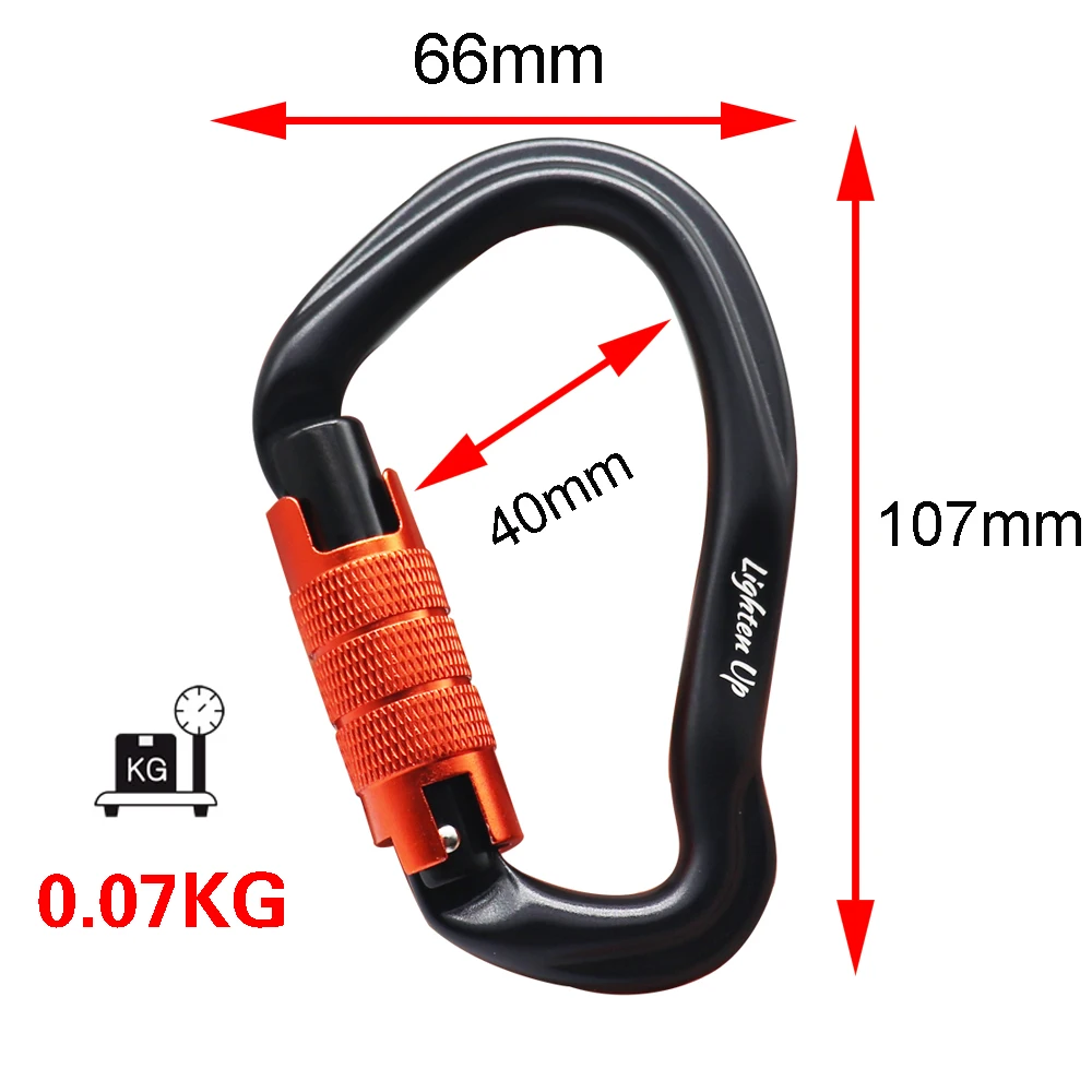 LIGHTEN UP 23KN Outdoor Professional Carabiner 7075 Aviation Aluminum Safety Automatic Lock D-ring Carabiner Climbing Accessorie