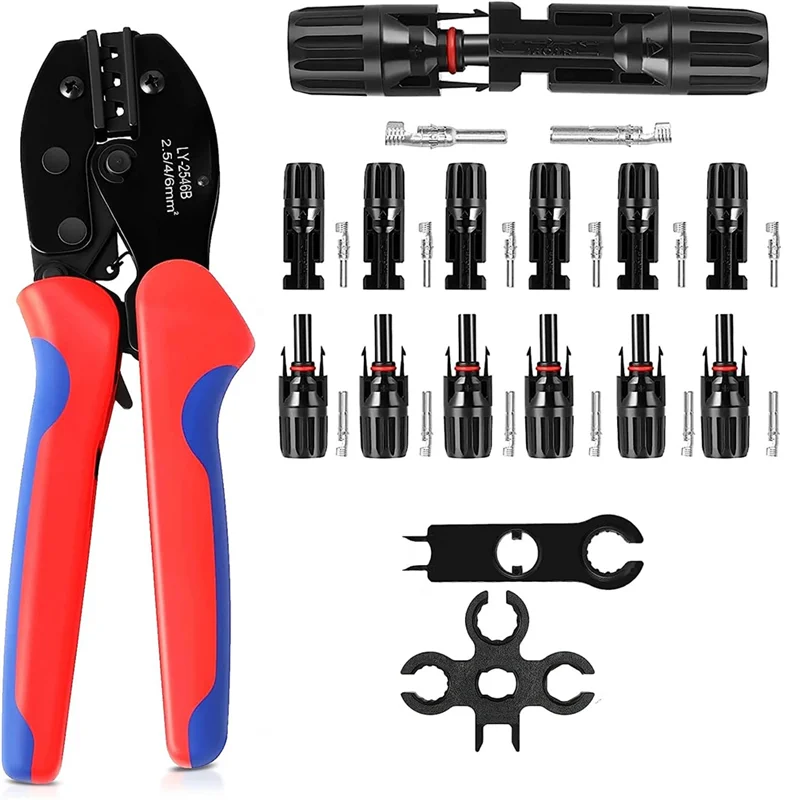 Solar Crimping Pliers Crimp Tools for 2.5/4/6mm² Solar Panel PV Cable, 6 Pairs of Male/Female Solar Plug