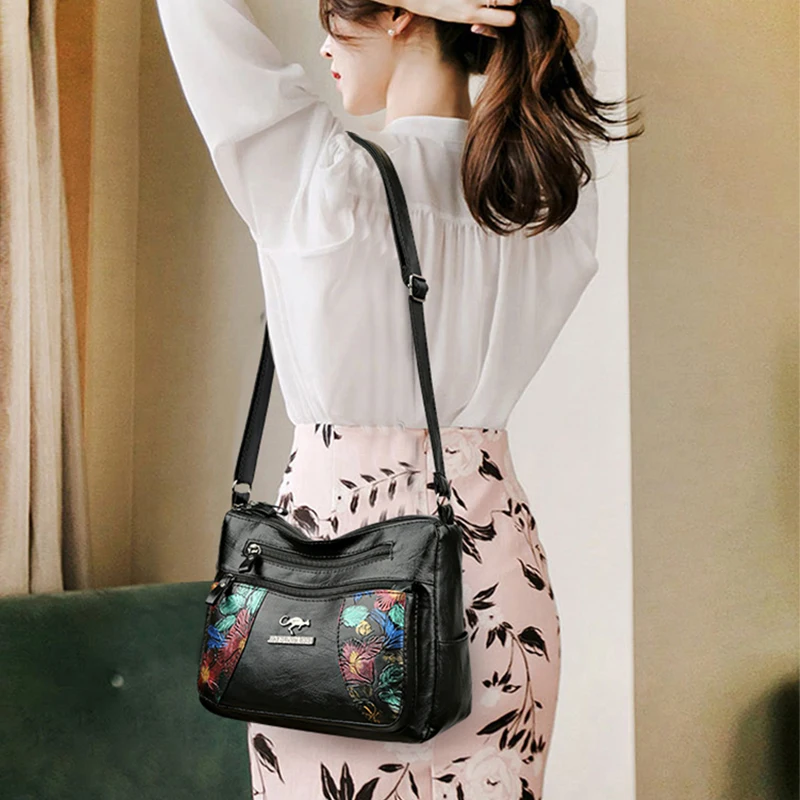 Women Bag Lady Crossbody Bags PU Leather Daily Bag for Women Fashion Shoulder Pack Classic Black Messenger Retro Crossbody Hobos