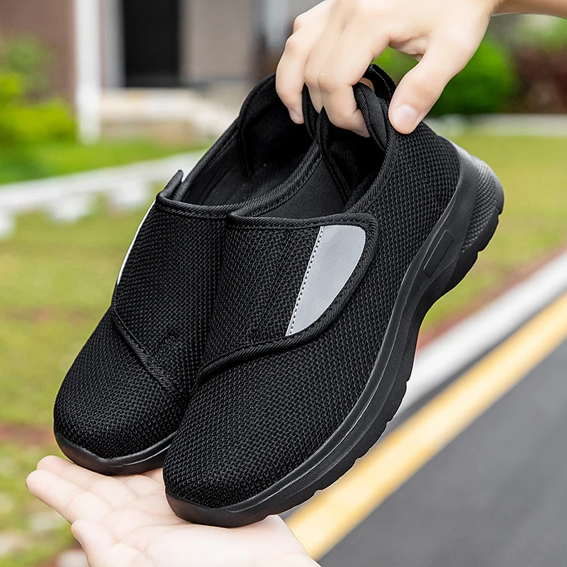 Новые женские и мужские удобные туфли с широкой головкой, мягкая спортивная обувь для среднего и пожилого возраста с волшебной нашивкой, легкая обувь для отдыха