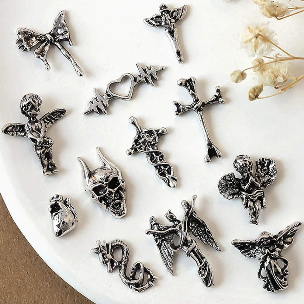 50pcs Vintage Cross Nail Art Charm 3D Punk Baroque Angel Heart Devil Nail Decoration Jewelry DIY Luxury Manicure Accessories