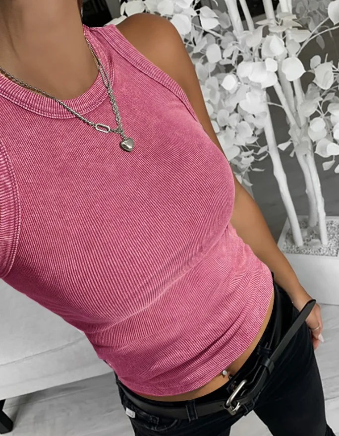 

Temperament O-Neck Casual Skinny Ribbed Tank Top 2024 New Women's Casual Versatile Commuter Top