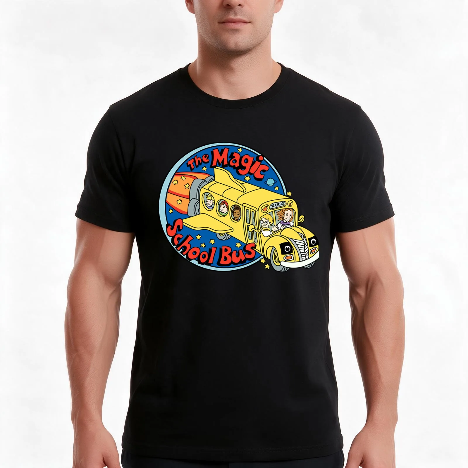 The magic School Bus T-Shirt, Summer Casual Cotton Tee, Oversized Streetwear Tops, Vintage Graphic Print, Loose Fit Short Sleeve