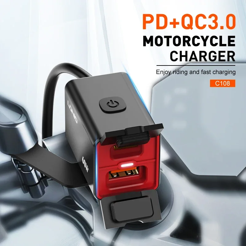

Зарядное устройство LDNIO 60W для мотоциклов с быстрой зарядкой PD+QC3.0 30W USB-C, водонепроницаемое, USB-A, Type-C, автомобильное