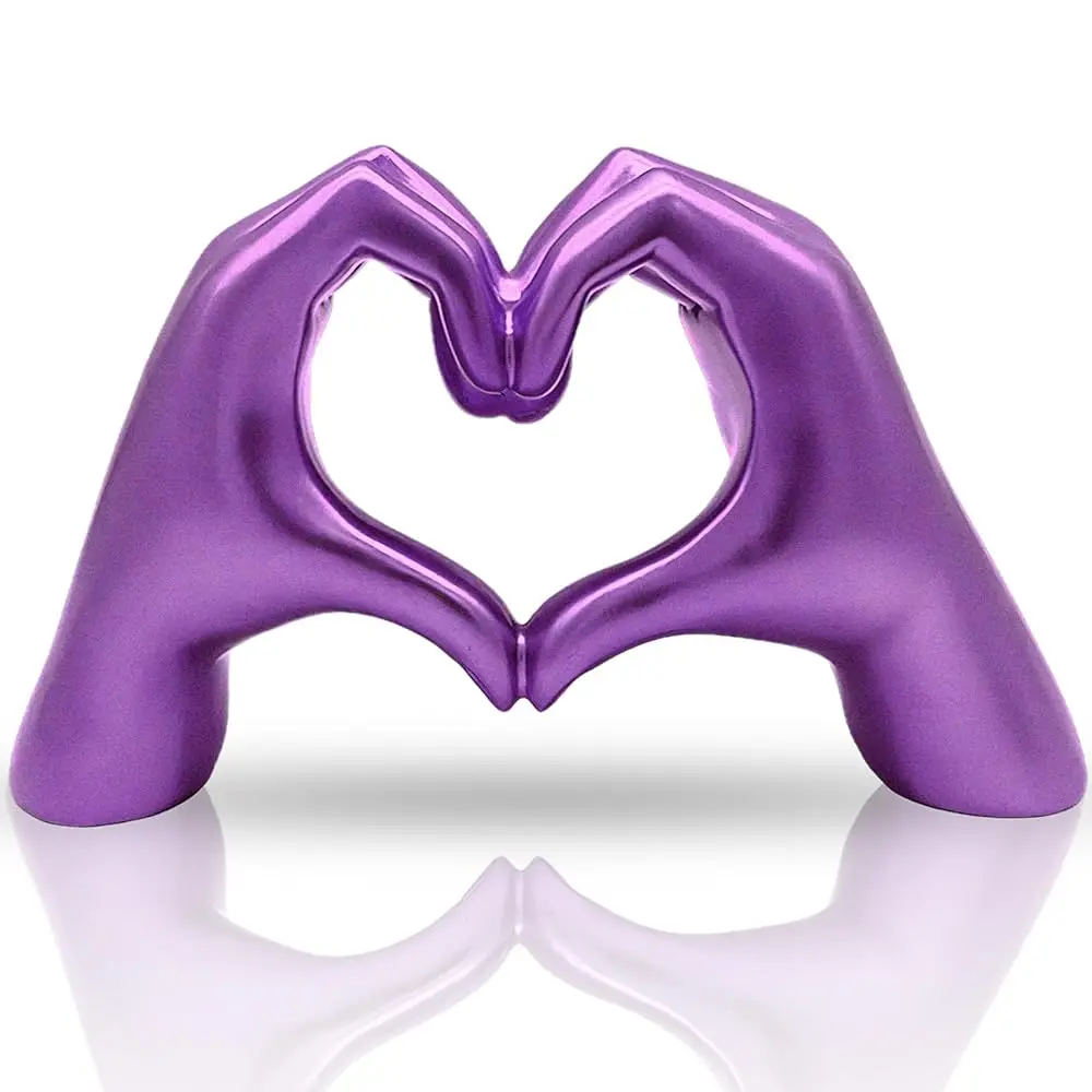 

Purple Heart Hands Sculpture Aesthetic Love Decor For Living Room Bedroom Bookshelf,Love Finger Sculpture Wedding Decoration
