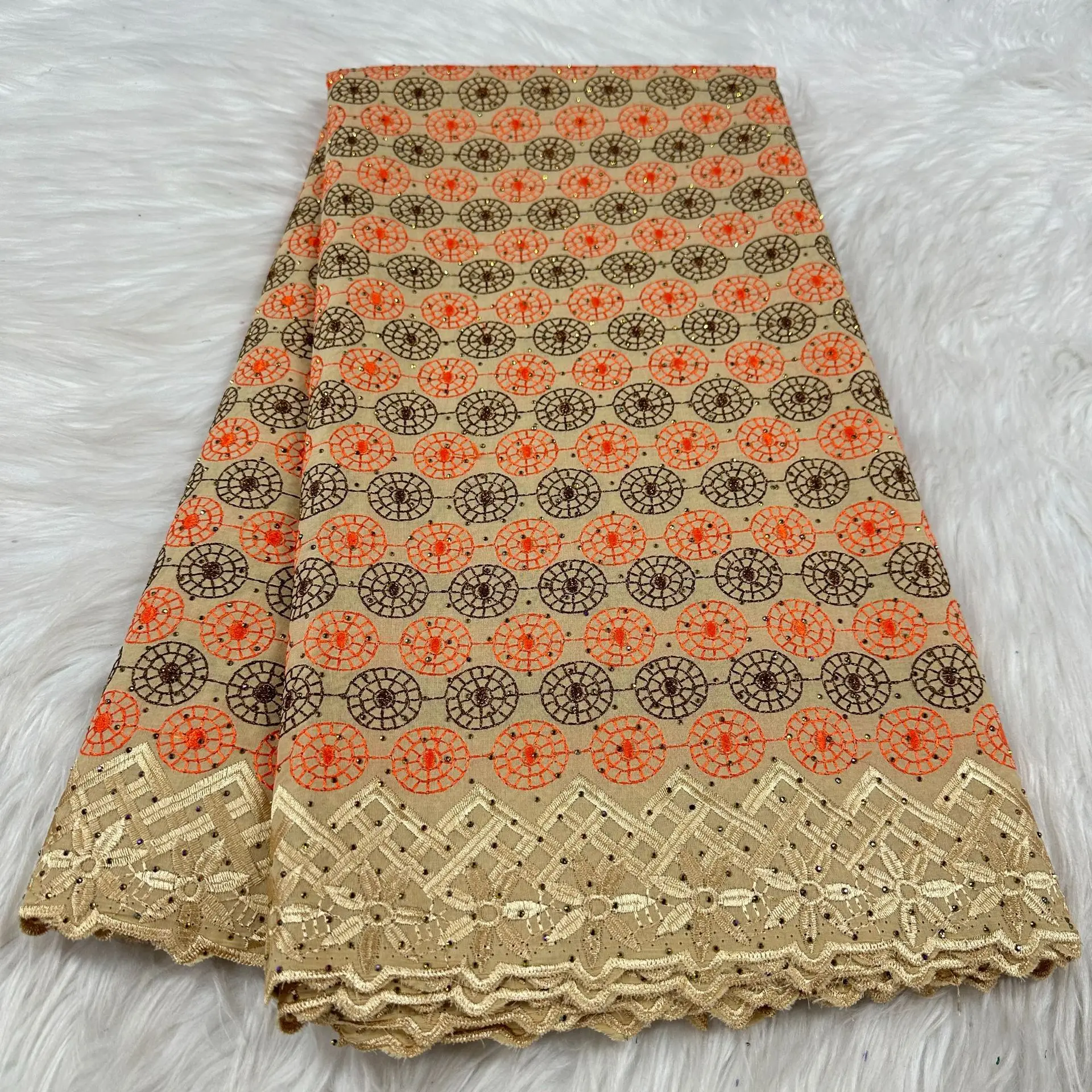 

Hot Sales Cotton Nigerian lace fabric African Stones 5 Yards Swiss Lace Voile Lace In Switzerland For Sewing Wedding Dresses Bag