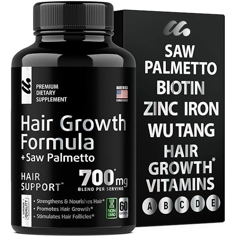 

Hair Growth Vitamins: Saw Palm, Iron for Men and Women, Urticaceae - Hair Loss Biotin Supplement -60 Capsules