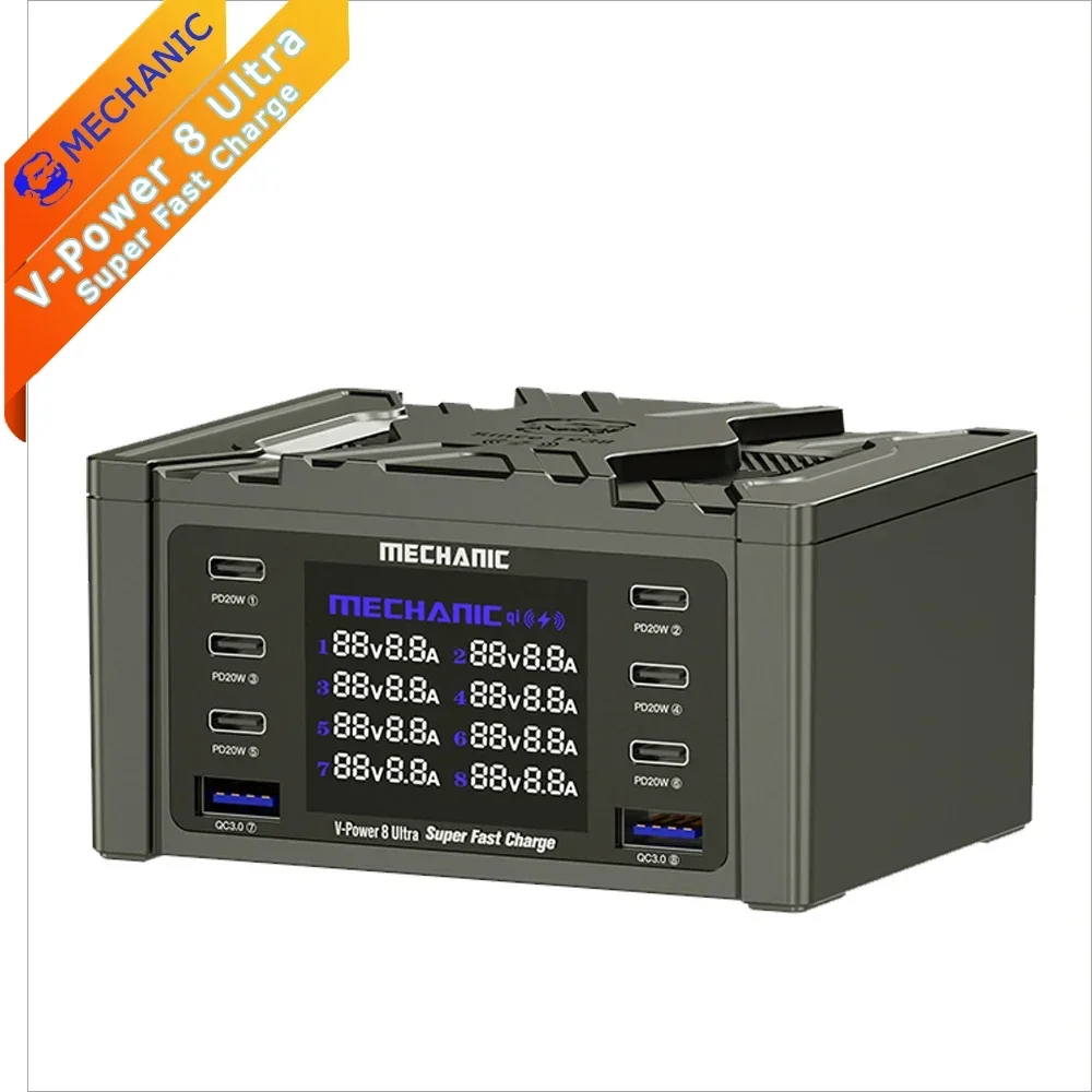 MÉCANICIEN-V-Power 8 Ultra 8Max, Charge Super Rapide, Affichage Numérique Indépendant LED, 15W, Chargement Sans Fil, Chargeur de Produit Électronique