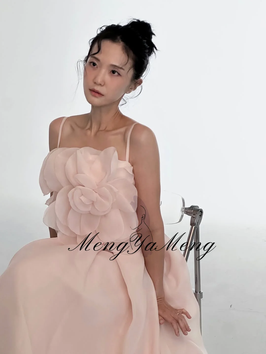 ZHUISHU Pink Fairy Korean Wedding Dresses Spaghetti Straps Handmade Flowers Photo Shoot Wedding Snap Gown Customized Party Dress