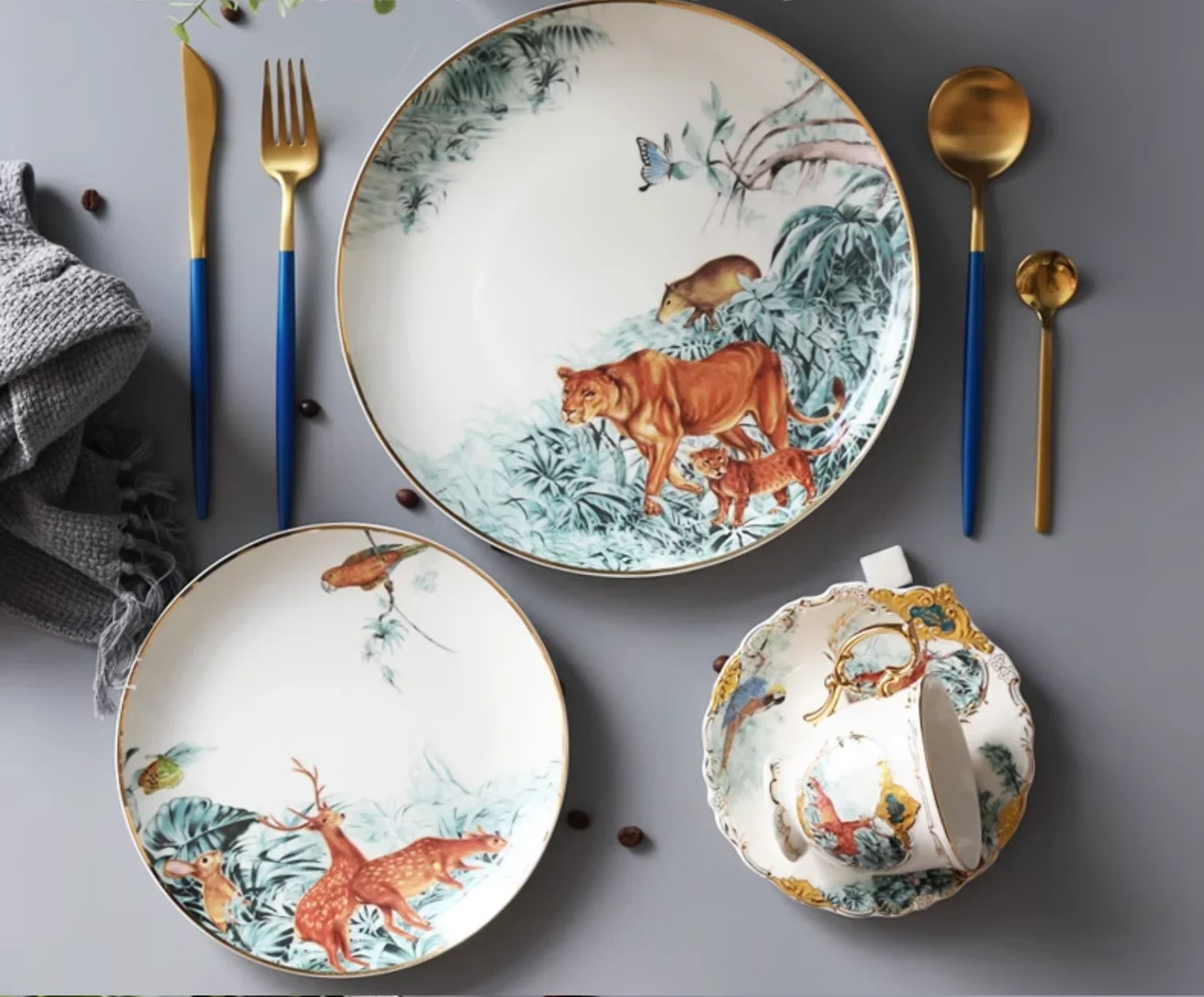 

Jungle Animal Service Plate Tableware Set Nordic European Club Villa Restaurant Dessert Dinner Plates Table Steak Dish With Box