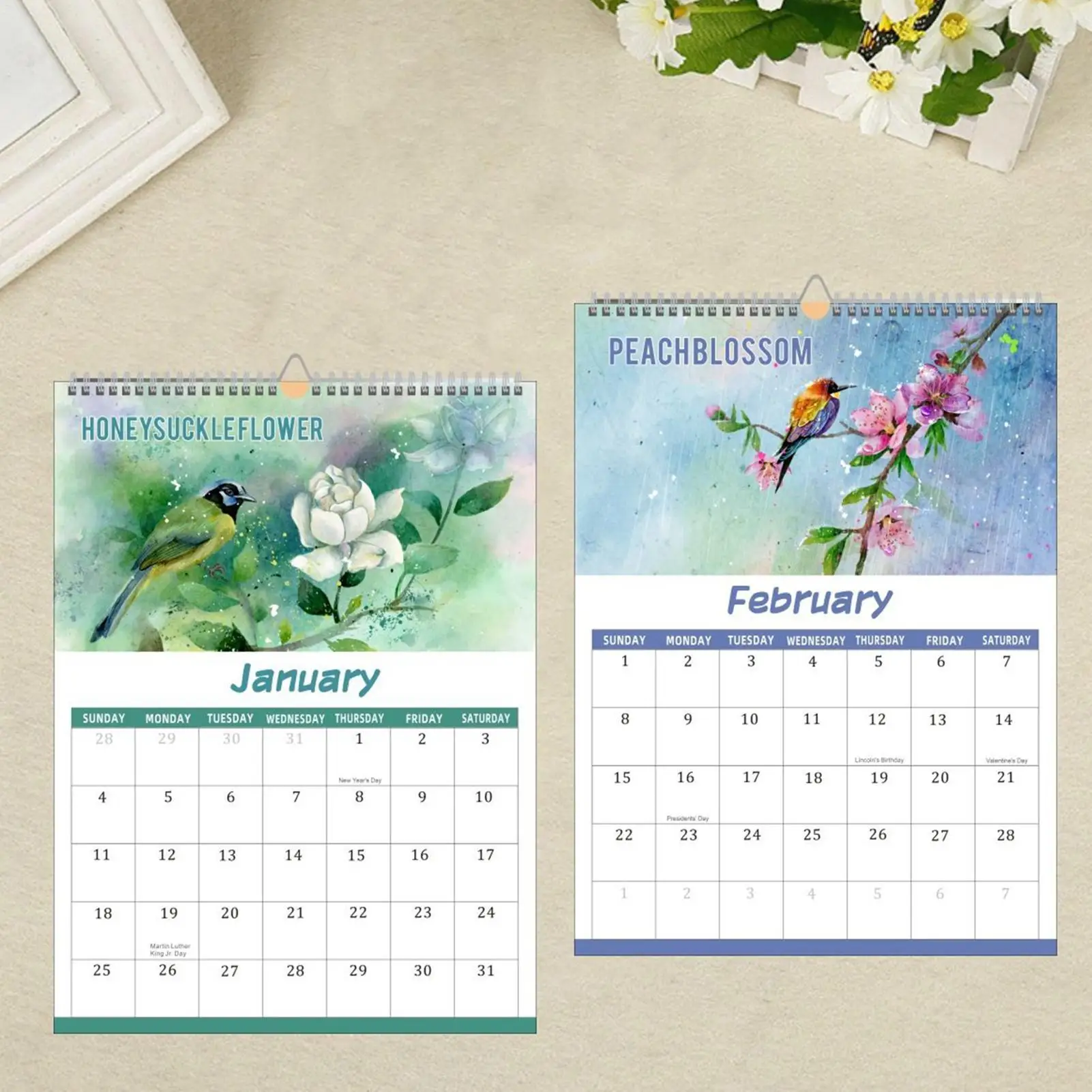 

Редкий календарь с птицами на 2026 год, английский настенный календарь, 12-месячный планирующий календарь с цветами для художественного дизайна, любителей природы