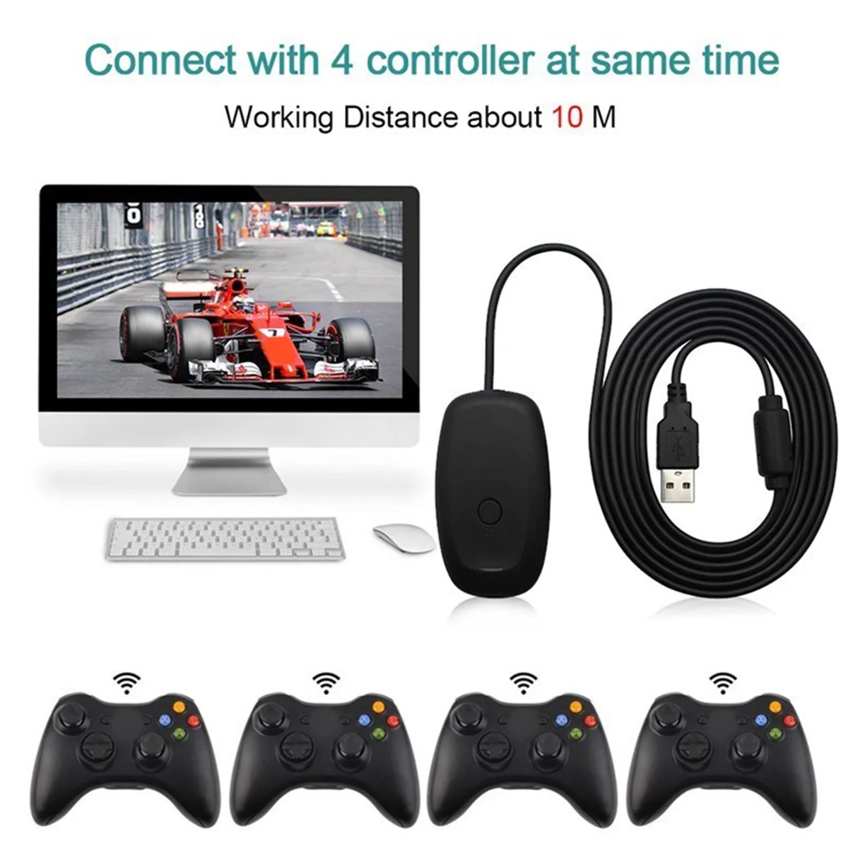 A70P For Xbox 360 Wireless Gamepad PC Adapter USB Receiver Supports Win7/8/10 System for Microsoft Xbox360 Controller Console