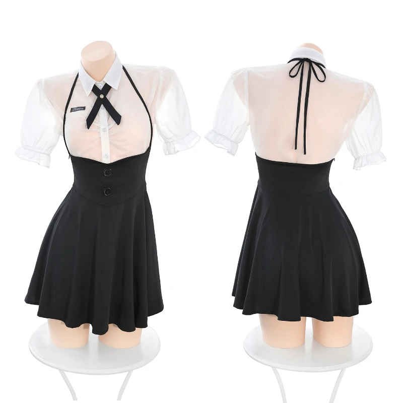 

Костюм для косплея в студенческом стиле: топ с длинными рукавами, юбка-халтер, прозрачная рубашка, школьная форма для ролевых игр, соблазнительный образ