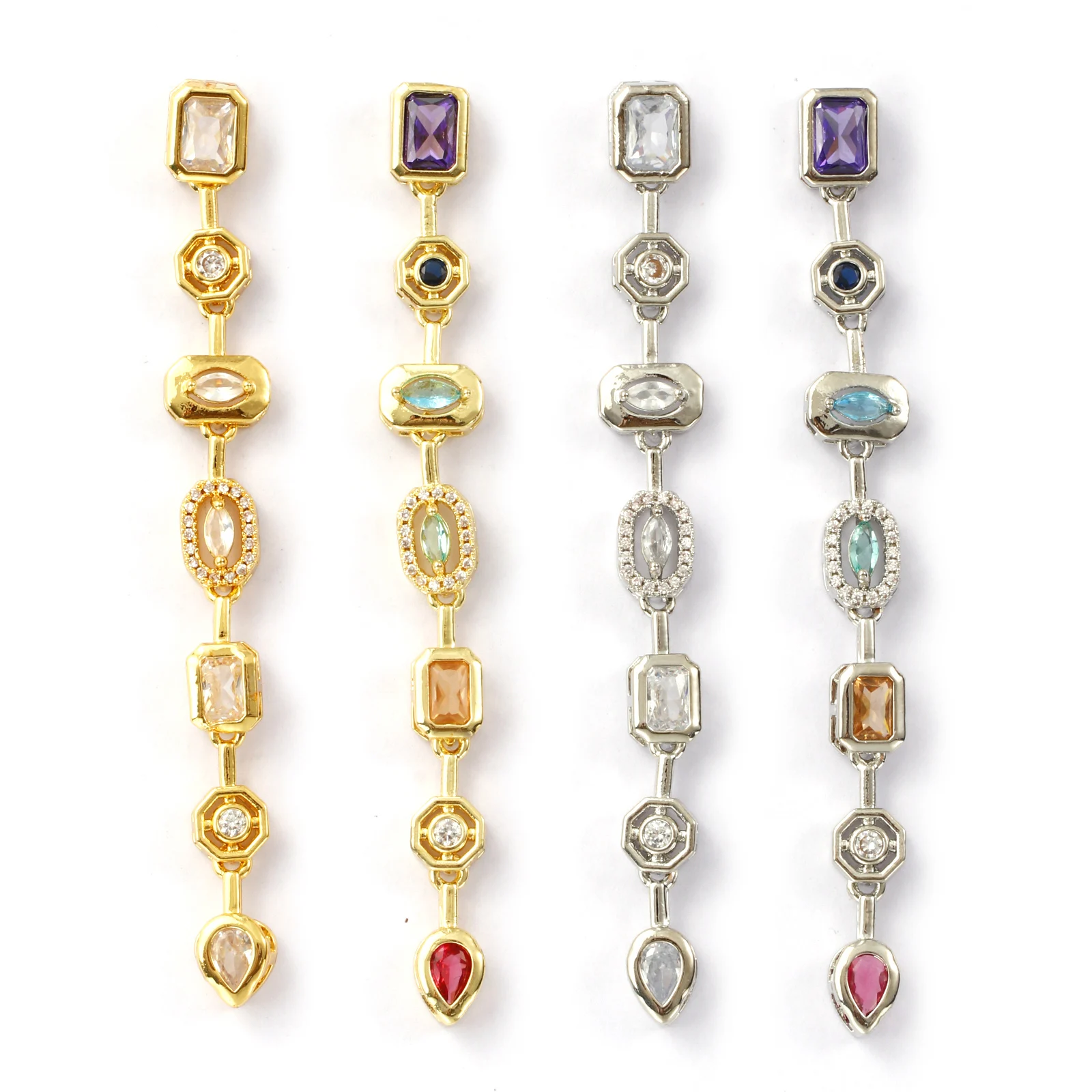 1PC Brass Cubic Zirconia Movable Long Tassel Chain Charms Multicolor Pendant for DIY Necklace Bracelet Jewelry Making Wholesale