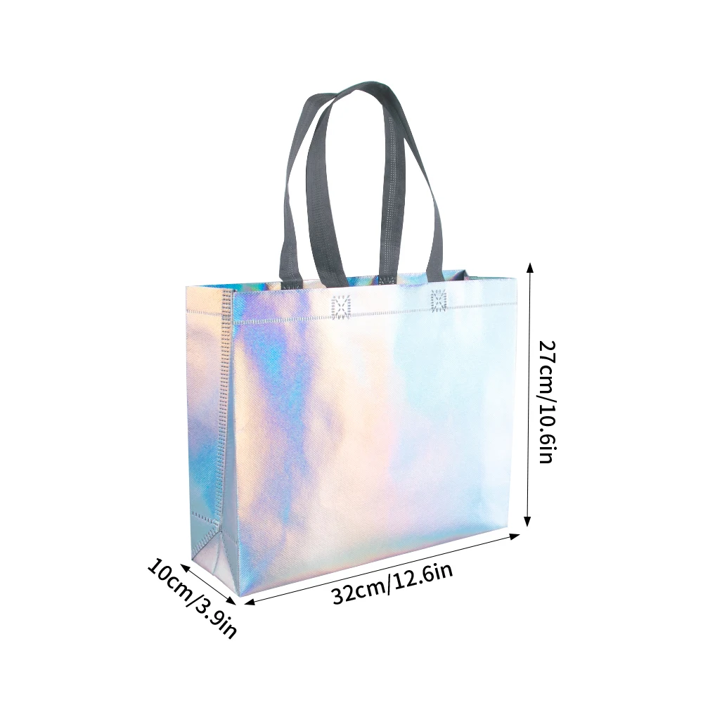 6pcs Laser Silver Tote Bags Rose Gold Grocery Bag Reusable Gift Bag Waterproof Non Woven Shopping Bag Wedding Gift Packing Bag