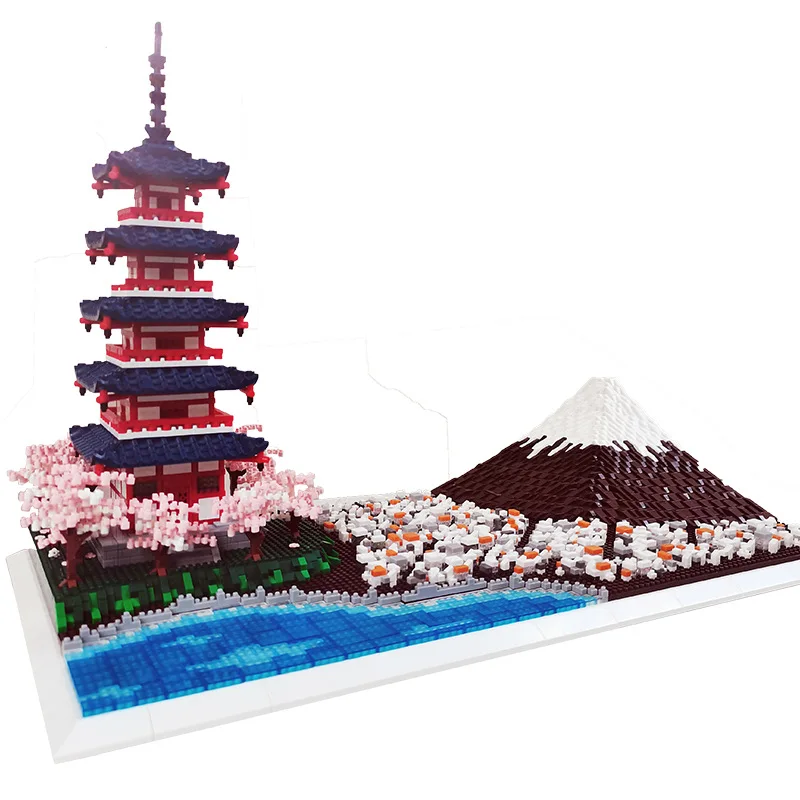 6500pcs Challenge Mini Blocks Architecture Mount Fuji Building Bricks Sakura Assembly Toy for Children Gift Girl Present 7829