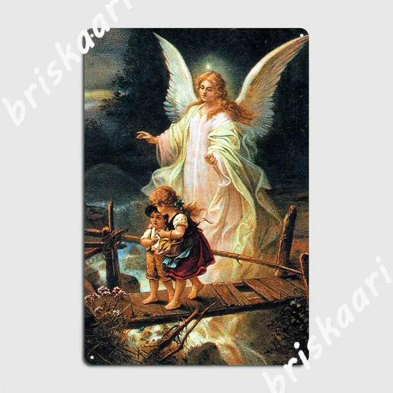 

Guardian Angel Watching Over The Children Poster Metal Plaque Mural Painting Party Printing Wall Cave Tin Sign Poster