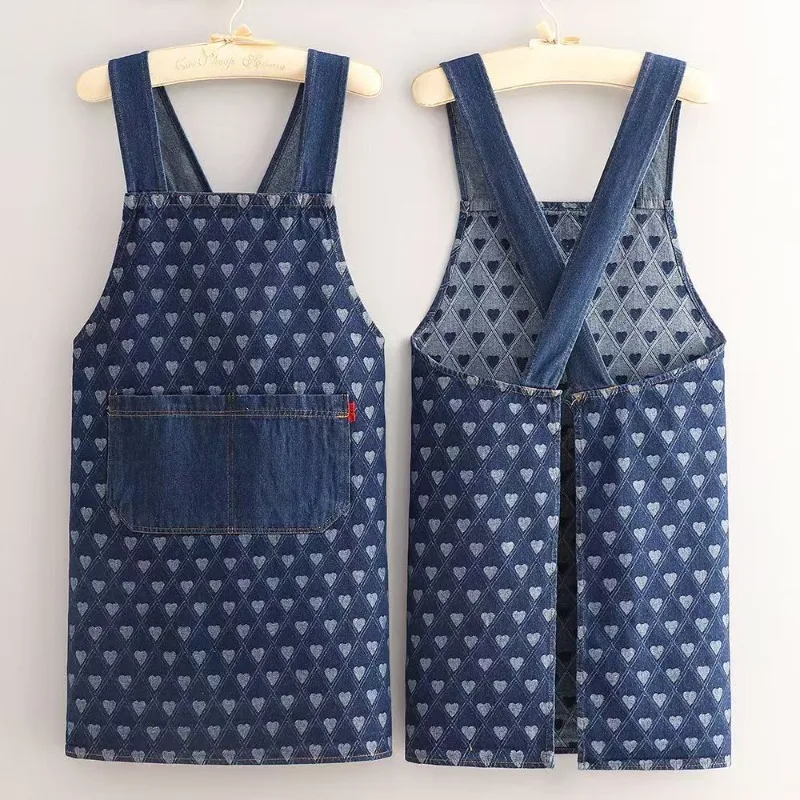 1pcs Kitchen Home Denim Apron - Stain-Resistant Wear-Resistant Workwear for Restaurant Cafe Milk Tea Shop Cooking Apron