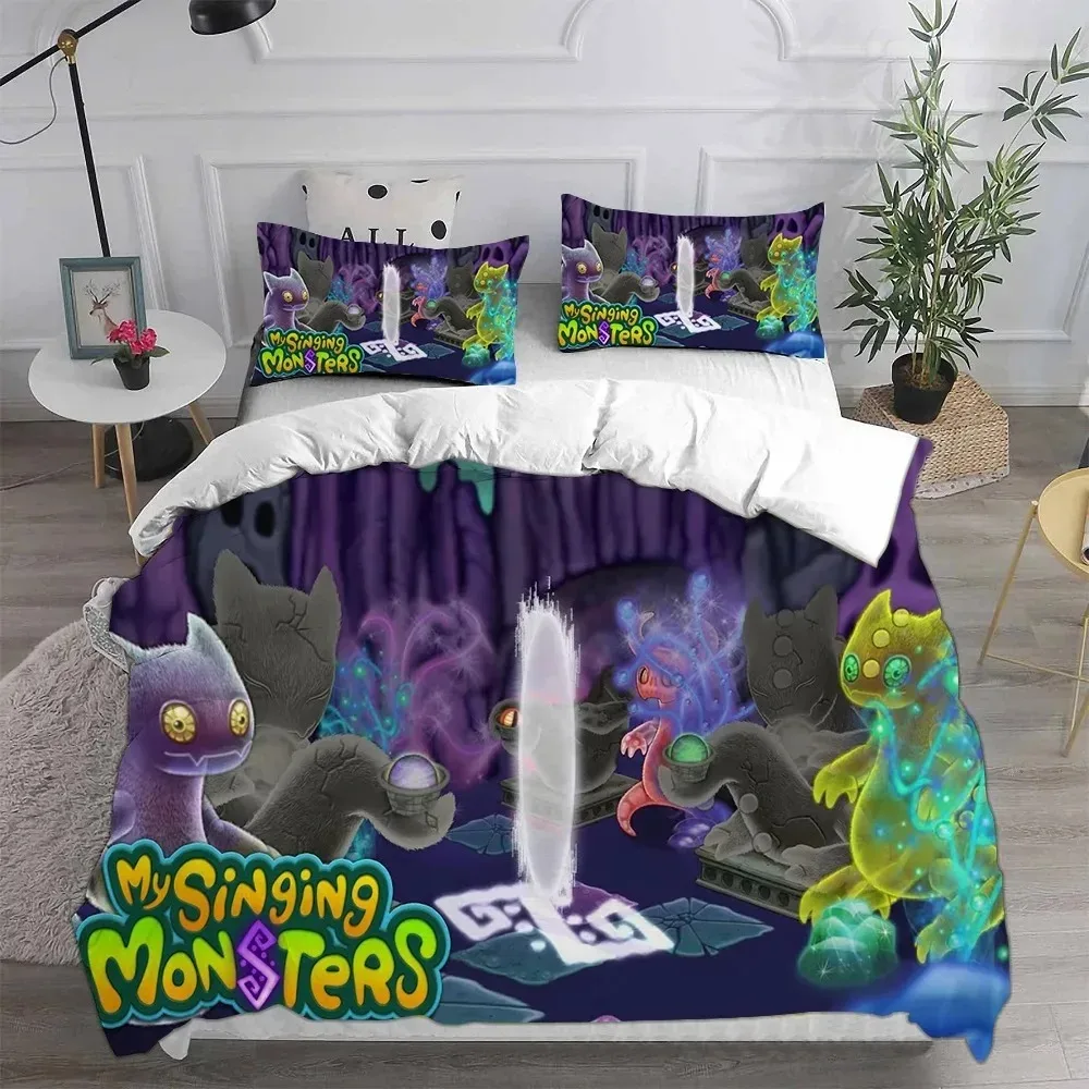 Anime duvet cover pillowcase, My Game Singing Monsters bedding set king print soft home textiles home bedroom set gifts