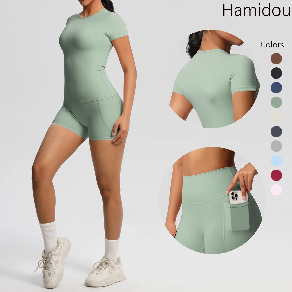 

Workout Sportswear 2Pcs Piece Female Yoga Shirt Push Up Workout Clothes Women Outdoors Sport High Waist Fitness Sport Shorts