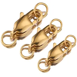10pcs High Quality Gold Stainless Stee Lobster Clasps Hooks with Jump Ring for DIY Jewelry Making Supplies Bulk Items Wholesale