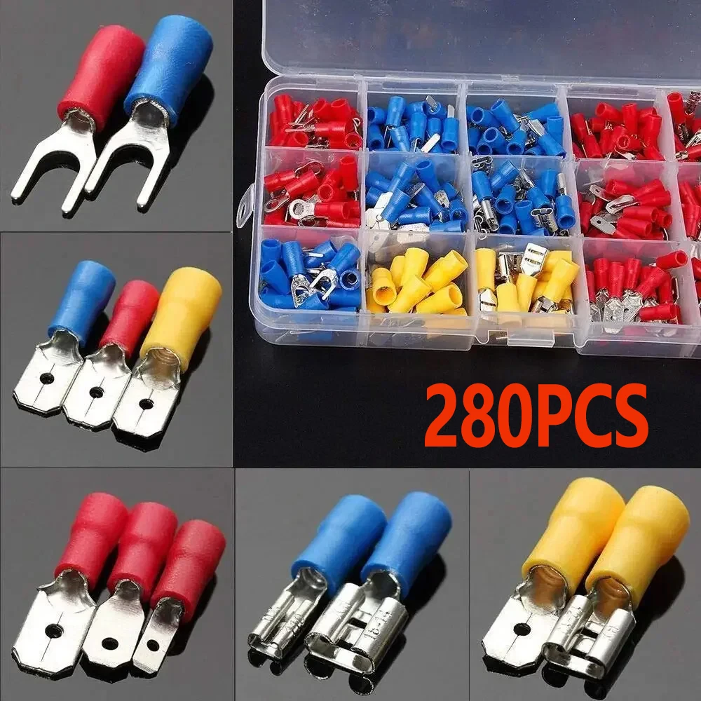 

280pcs Electrical Tube Insulated Terminal Crimp Terminals Red Blue Yellow Durable Wire CableConnector Terminal Connectors