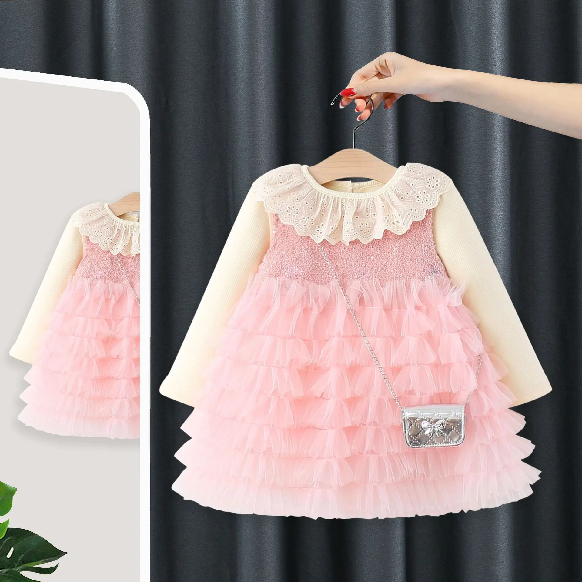 أطقم ملابس للفتيات الصغيرات لخريف وشتاء تي شيرت + سترة ترتر فستان مناسب للفتيات الرضع من القماش أطقم أعياد الميلاد وأعياد الميلاد