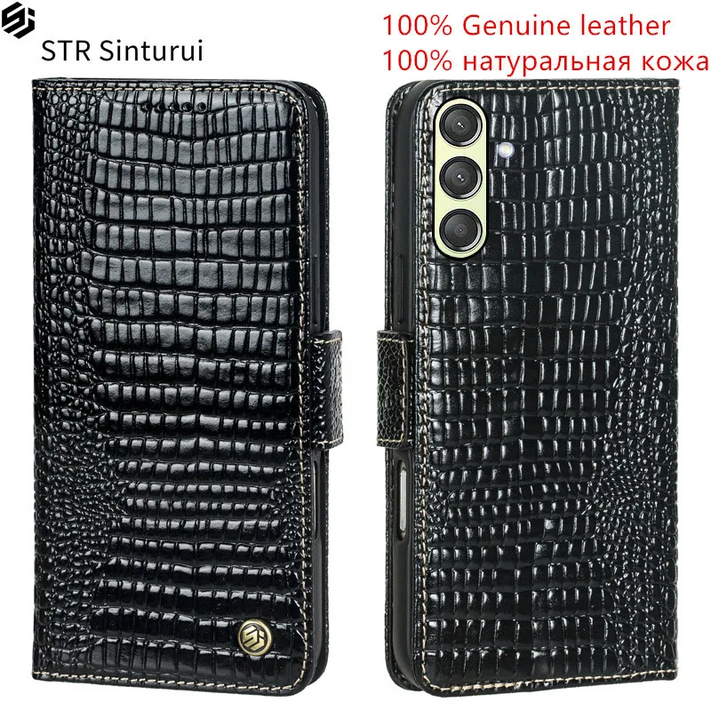 

STR Genuine lizard pattern leather card Slot Wallet Cover For Samsung Galaxy A24 4G A54 A34 A04e A04s A04 5G Flip phone Case