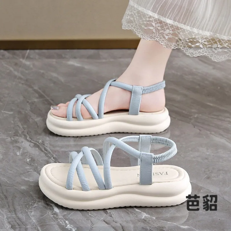 Women's Thick Heel Sandals Summer Outdoor Wear Soft Bottom Not Tired Foot Fairy Style Girls' Low Cut Casual Slip-On Shoes