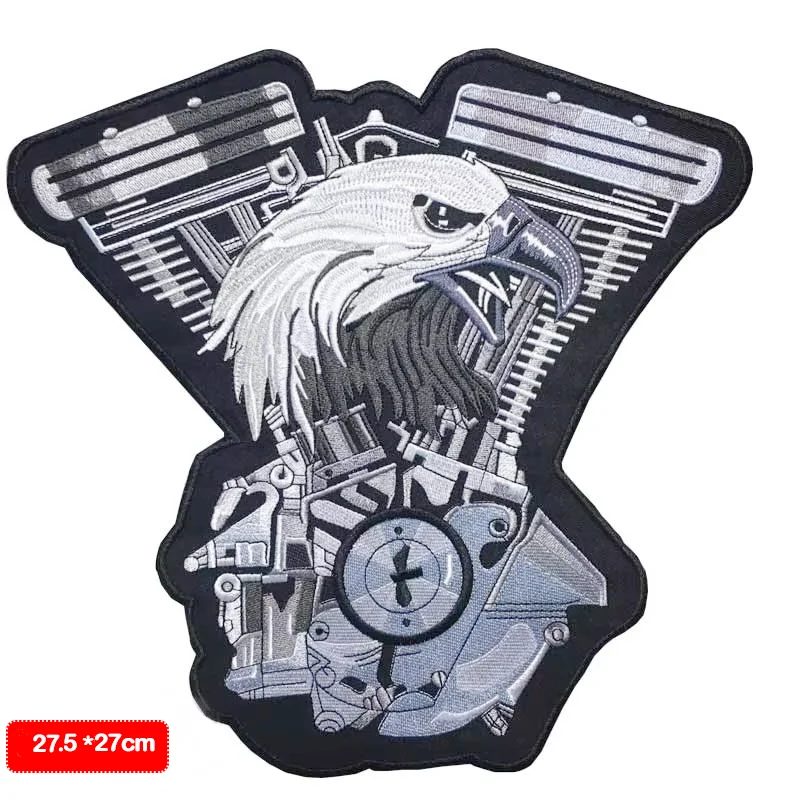Mechanischer Adler bestickte Aufnäher zum Aufbügeln, große Punk-Flügel-Abzeichen, Adler-Biker-Patches für Jacken, Westen, Kleidung, Jeans, Taschen