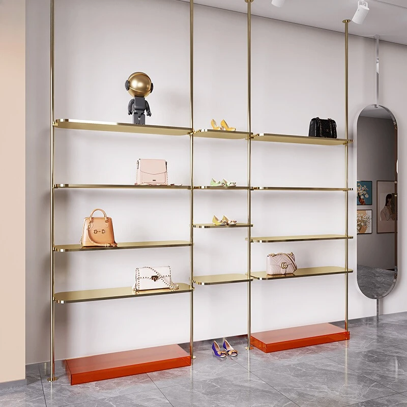 

Shoe rack display rack Clothing store Shoes and bags display rack Stainless steel shelf Buyer's store boutique shelf