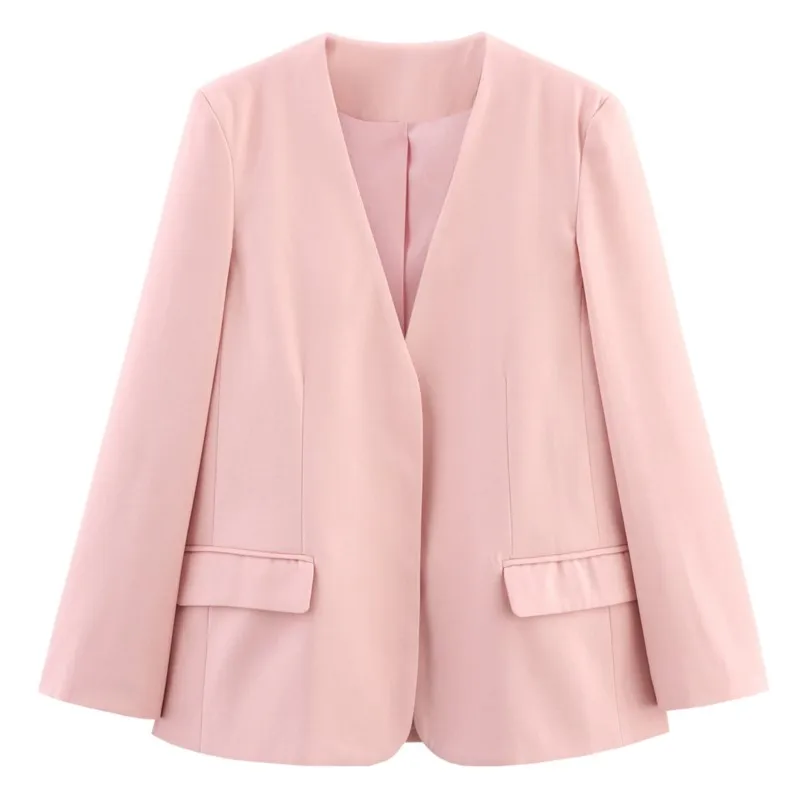 

2025 женская однотонная верхняя одежда в корейском стиле ретро с v-образным вырезом и длинными рукавами и карманами, офисная повседневная одежда в уличном стиле, осенняя одежда