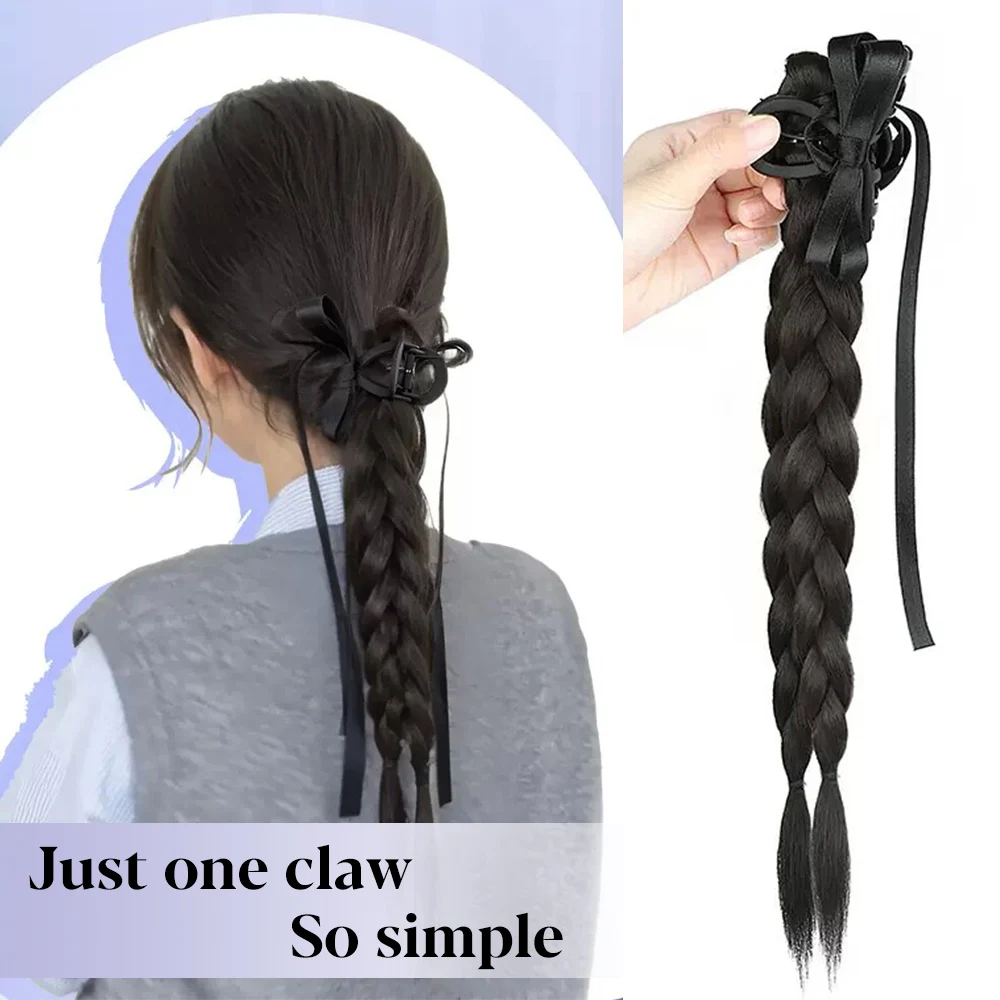 ALXNAN HAIR braid female ponytail millennial bow grip style boxing braid braided synthetic ponytail