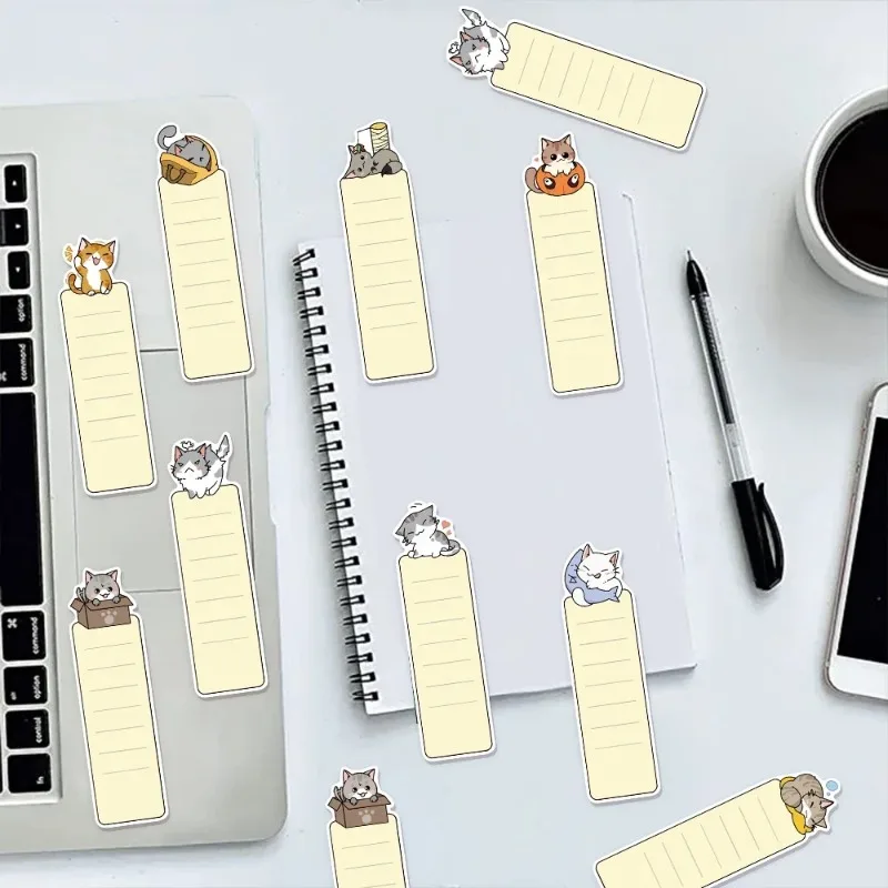 30Pcs/Pack Cute Cat Themed Bookmarks, Cartoon Kitty Decorative Page Markers, Student Reading Stationery