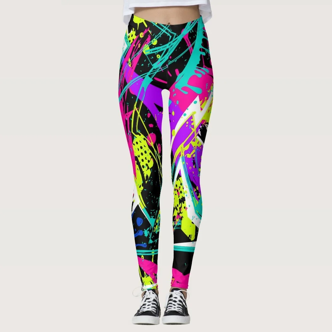 Pantaloni da yoga da donna stampati con graffiti geometrici 3D Moda da corsa Fitness Leggings a vita alta Pantaloni sportivi quotidiani all'aperto per le donne